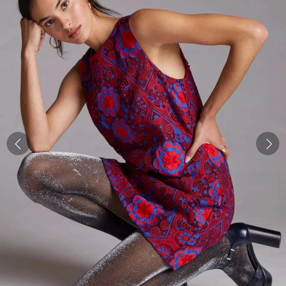 Anthropologie Eva Franco Eyelet Mini Dress - Burgundy